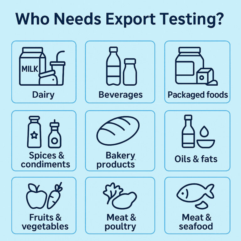 Who needs export testing services – food exporters, pharmaceutical manufacturers, and chemical suppliers seeking FSSAI export certification, FDA compliance, EU REACH certification, and global quality assurance testing to ensure safe, regulatory-compliant, and successful shipments to international markets.